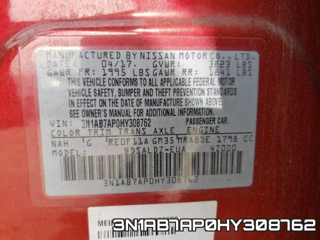 3N1AB7AP0HY308762 фото 2