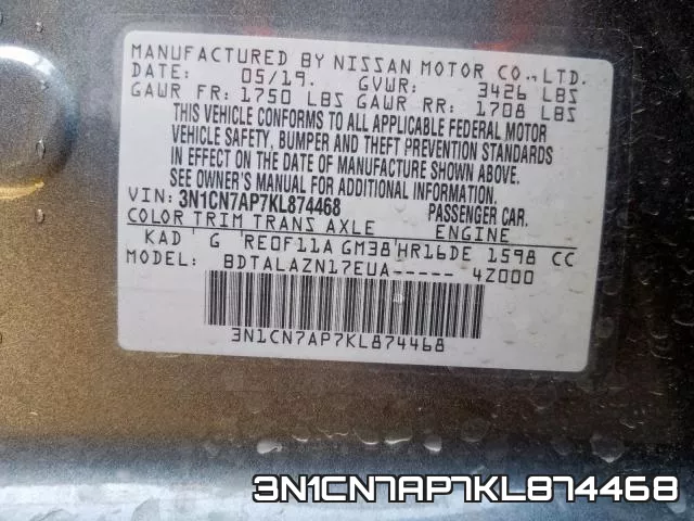 3N1CN7AP7KL874468 фото 2