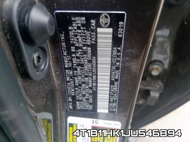 4T1B11HK1JU546894 фото 2