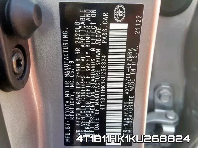 4T1B11HK1KU268824 фото 2