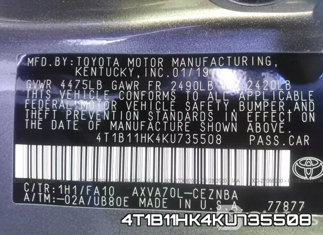 4T1B11HK4KU735508 фото 9