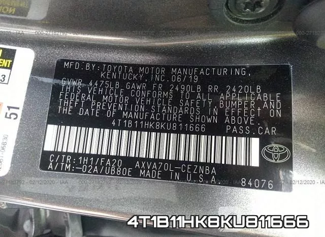 4T1B11HK8KU811666 фото 6