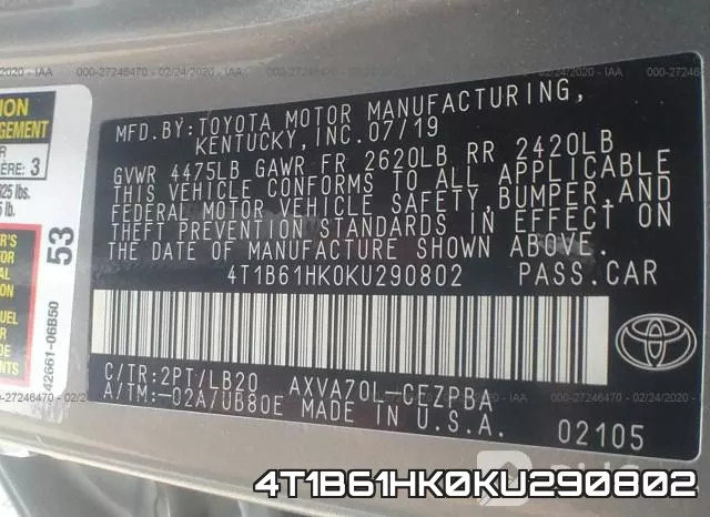 4T1B61HK0KU290802 фото 7