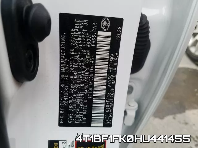 4T1BF1FK0HU441455 фото 2