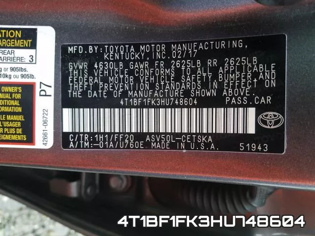4T1BF1FK3HU748604 фото 2