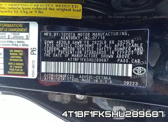 4T1BF1FK5HU289687 фото 9