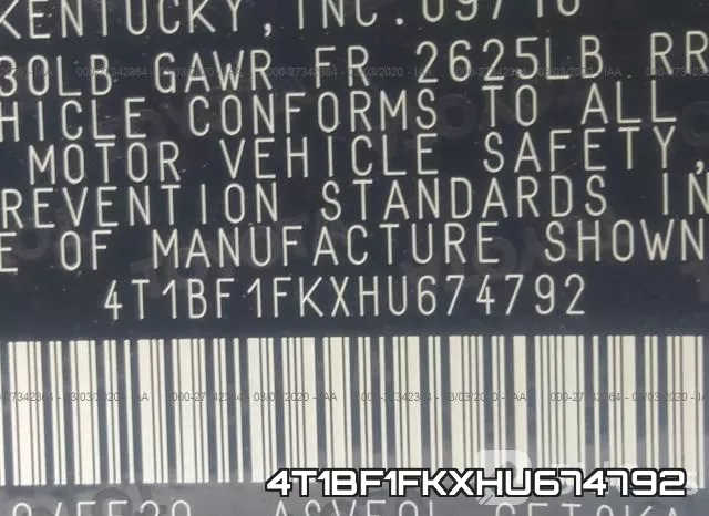 4T1BF1FKXHU674792 фото 7