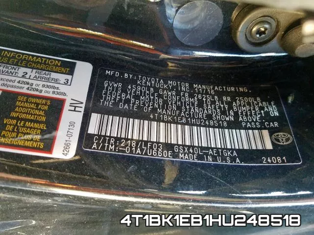 4T1BK1EB1HU248518 фото 2