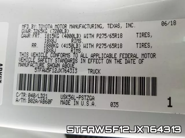5TFAW5F12JX764313 фото 2