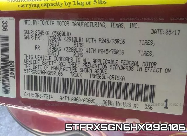 5TFRX5GN6HX092106 фото 9