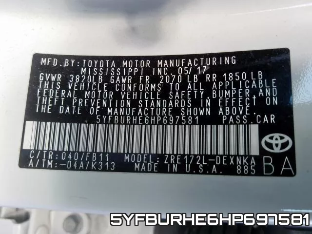 5YFBURHE6HP697581 фото 2