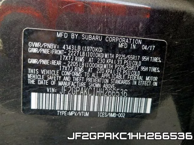JF2GPAKC1HH266536 фото 2