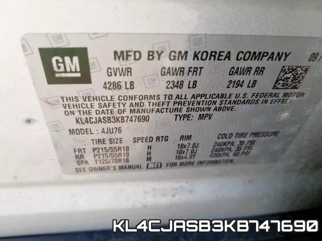 KL4CJASB3KB747690 фото 2