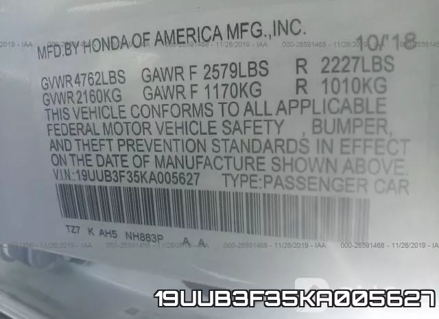 19UUB3F35KA005627 фото 9