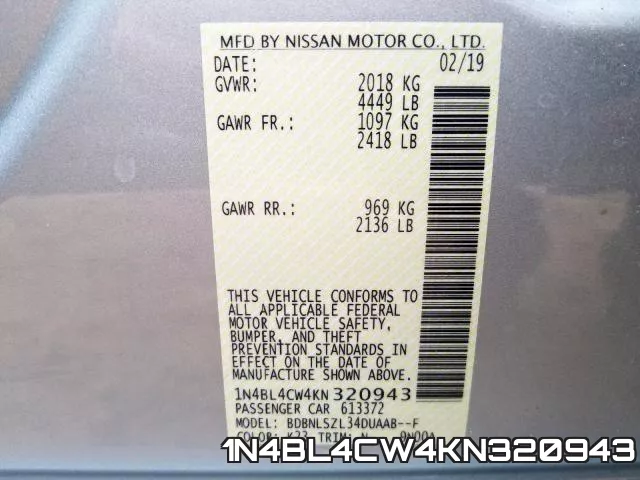 1N4BL4CW4KN320943 фото 2