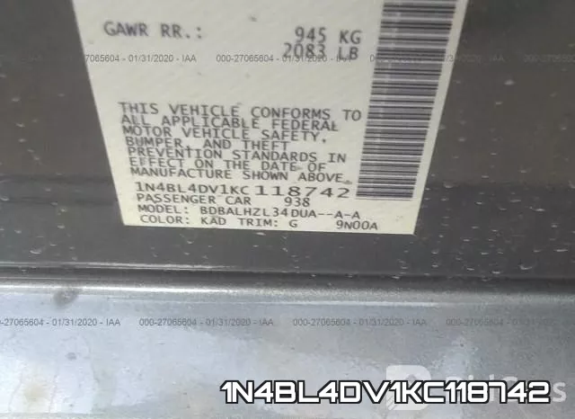 1N4BL4DV1KC118742 фото 9