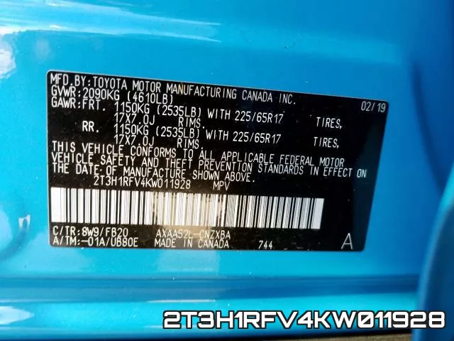 2T3H1RFV4KW011928 фото 2