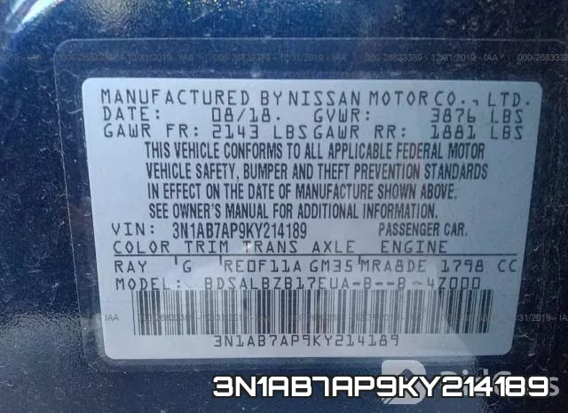 3N1AB7AP9KY214189 фото 9