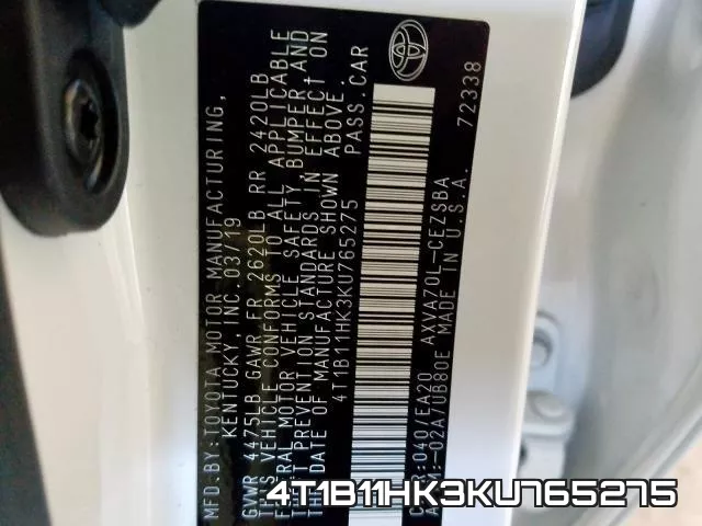 4T1B11HK3KU765275 фото 2