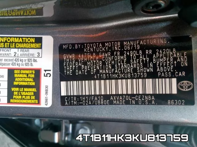 4T1B11HK3KU813759 фото 2