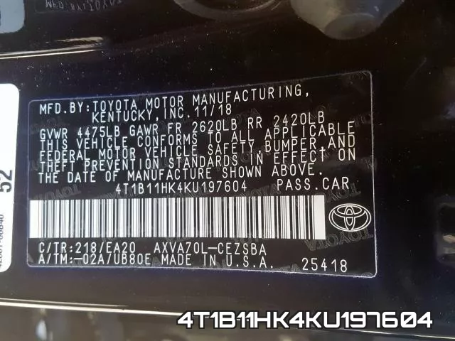 4T1B11HK4KU197604 фото 2
