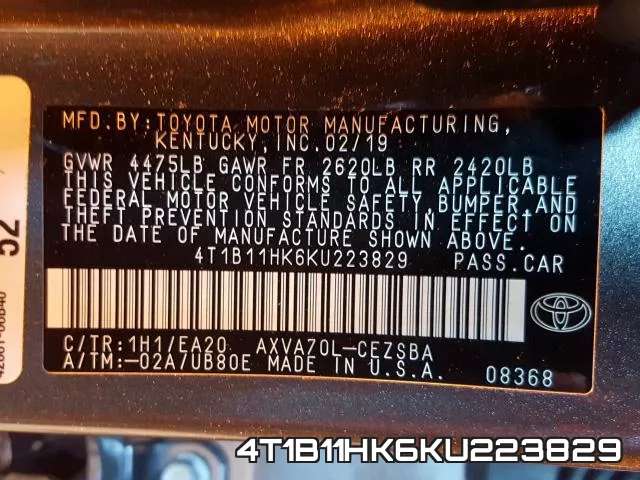 4T1B11HK6KU223829 фото 2