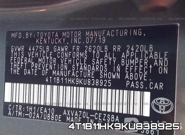 4T1B11HK9KU838925 фото 6