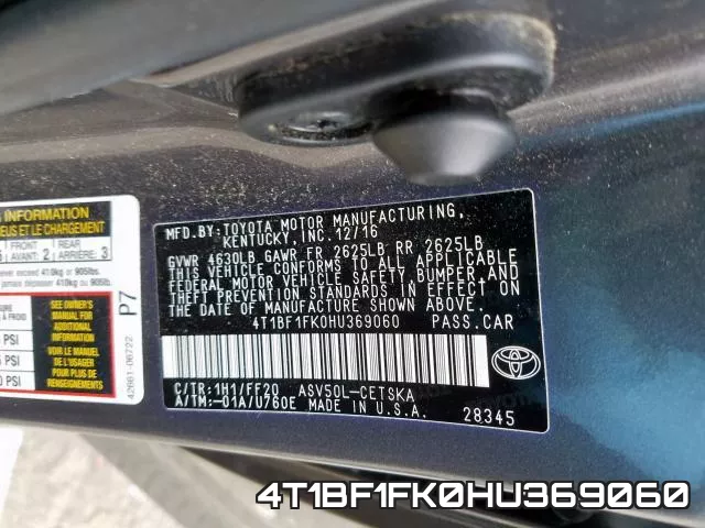 4T1BF1FK0HU369060 фото 2