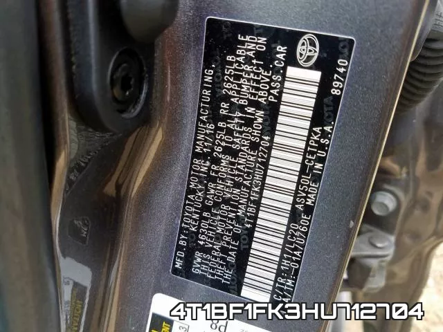 4T1BF1FK3HU712704 фото 2