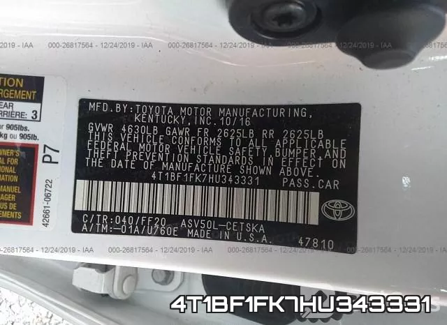 4T1BF1FK7HU343331 фото 7