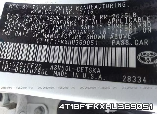 4T1BF1FKXHU369051 фото 9