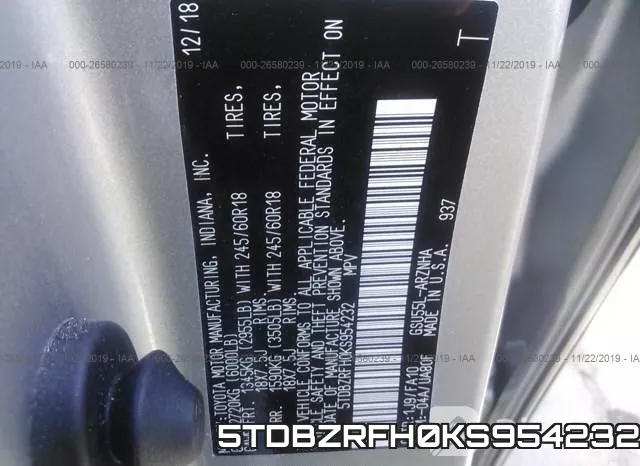 5TDBZRFH0KS954232 фото 6