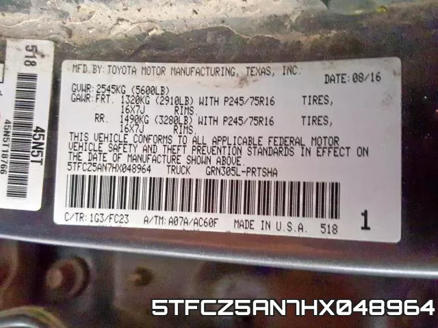 5TFCZ5AN7HX048964 фото 2