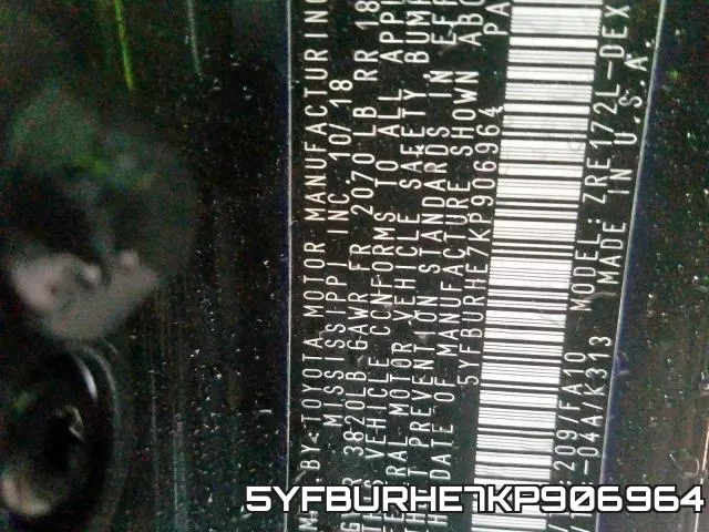5YFBURHE7KP906964 фото 2