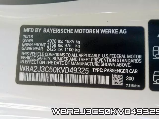 WBA2J3C50KVD49325 фото 2