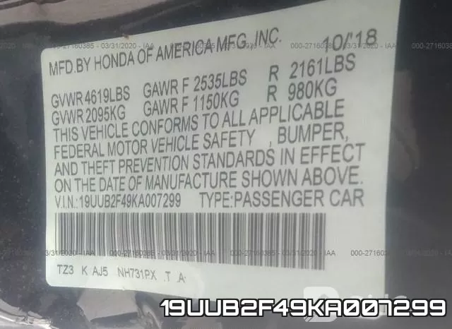 19UUB2F49KA007299 фото 7