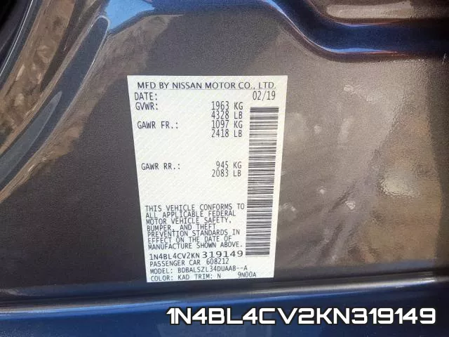 1N4BL4CV2KN319149 фото 2