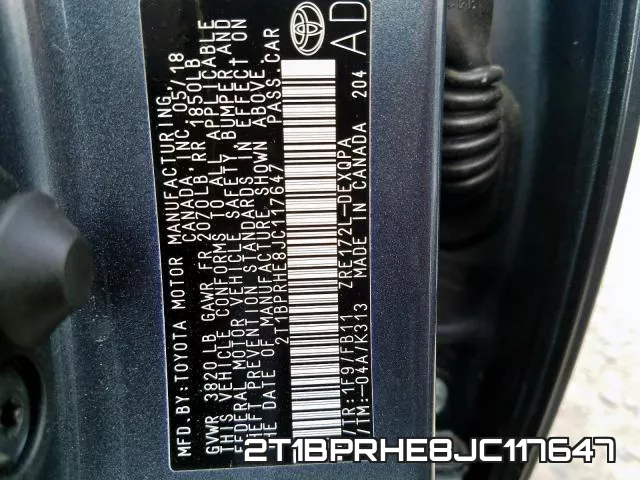 2T1BPRHE8JC117647 фото 2