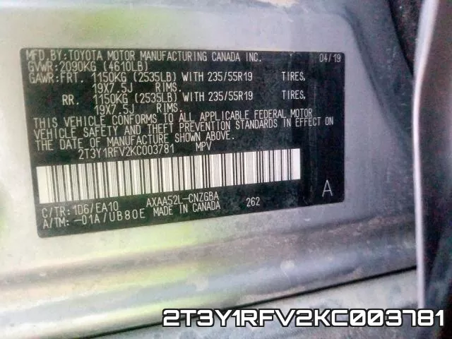 2T3Y1RFV2KC003781 фото 2