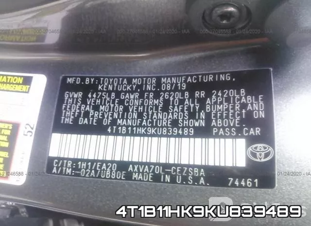 4T1B11HK9KU839489 фото 8