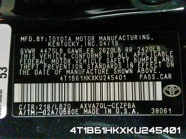 4T1B61HKXKU245401 фото 2