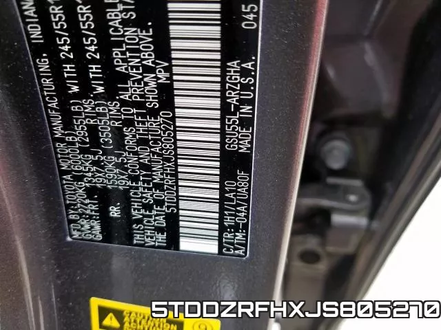 5TDDZRFHXJS805270 фото 2