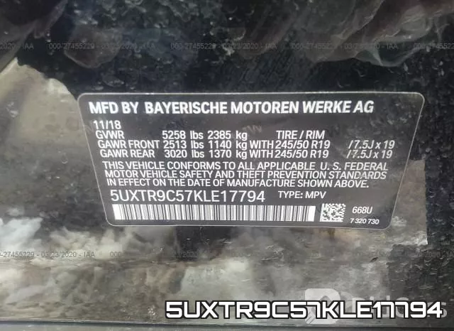 5UXTR9C57KLE17794 фото 10
