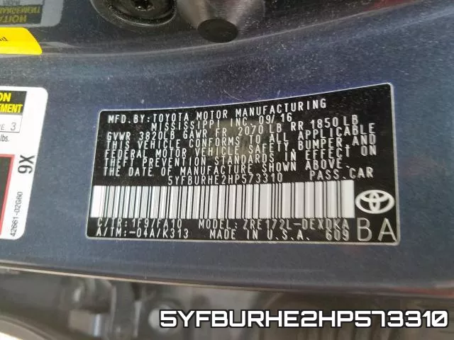 5YFBURHE2HP573310 фото 2