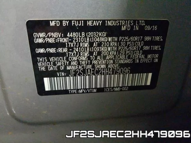 JF2SJAEC2HH479096 фото 2