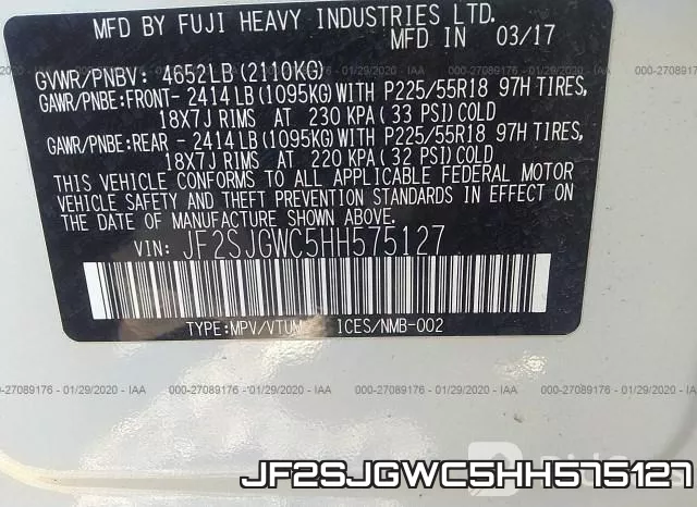 JF2SJGWC5HH575127 фото 9