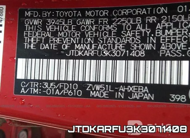 JTDKARFU3K3071408 фото 6