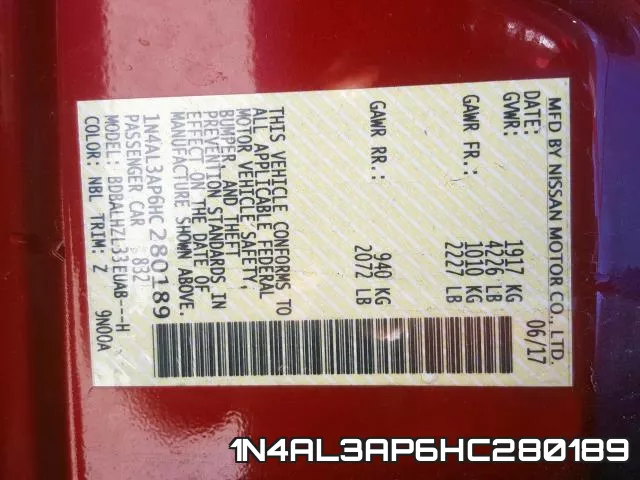 1N4AL3AP6HC280189 фото 2