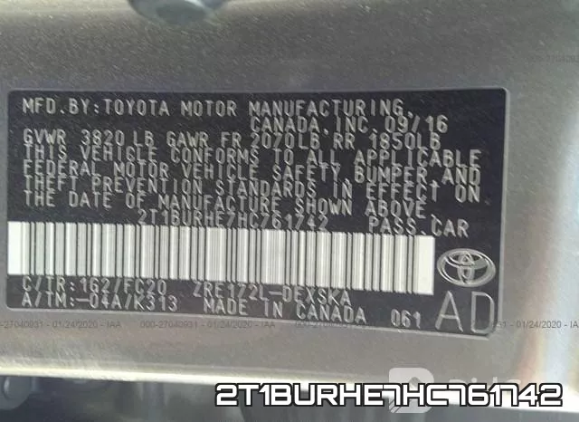 2T1BURHE7HC761742 фото 5