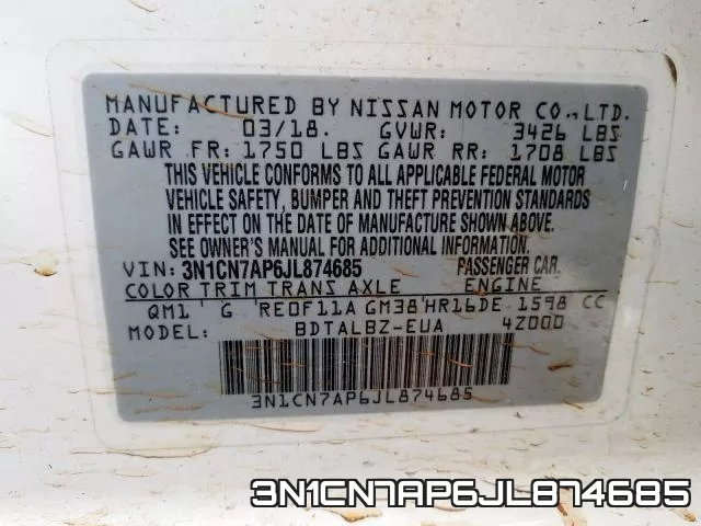 3N1CN7AP6JL874685 фото 2